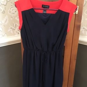 Navy blue and bright orange midi dress
